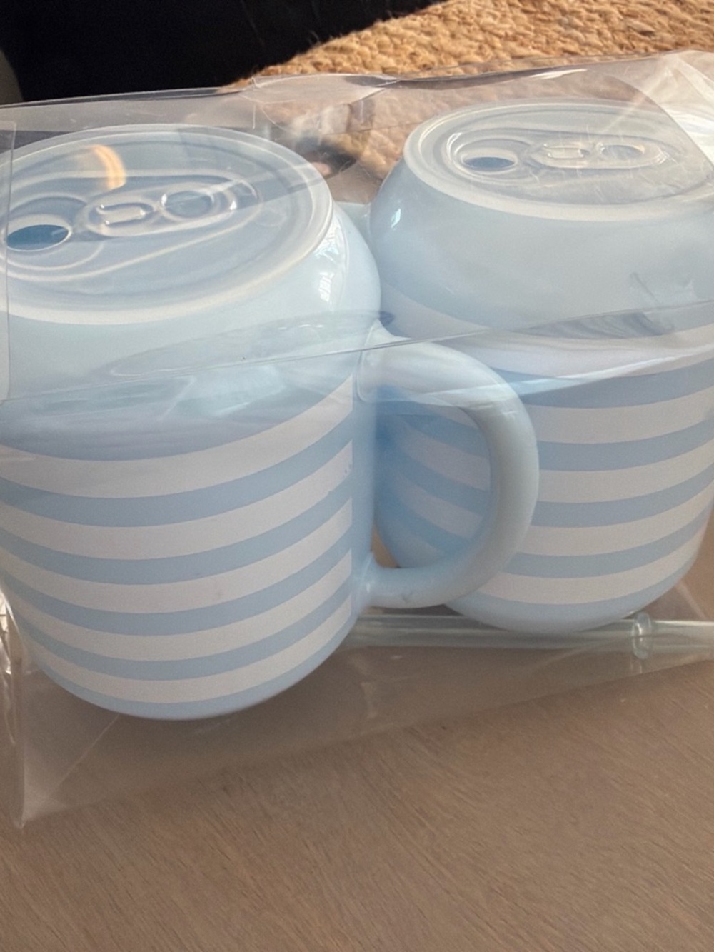 Target Blue and White Striped Ceramic Mug Set with Lids